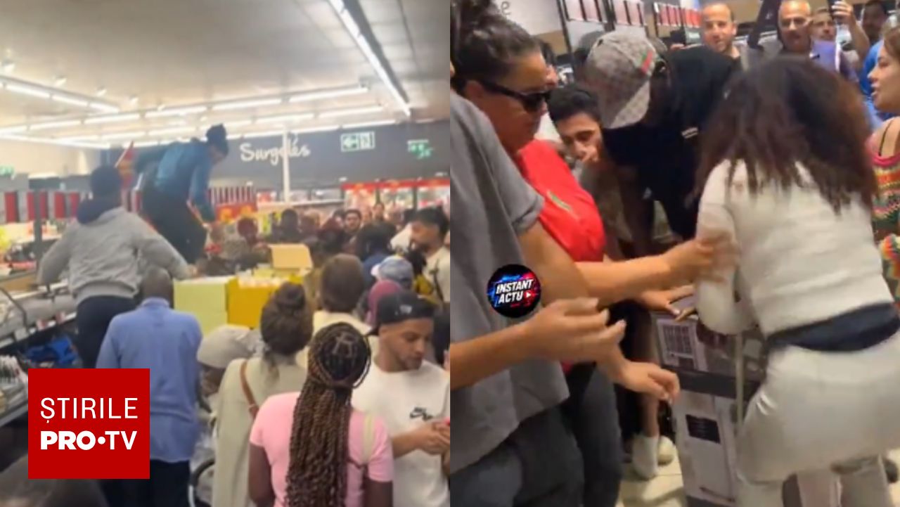 Oameni la coadă în fața unui magazin Lidl din Franța pentru aparate de aer condiționat.